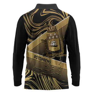 Port-au-Prince Afro-Haitians Long Sleeve Polo Shirt Ayiti Map Pòtoprens Gold Color - African Pride