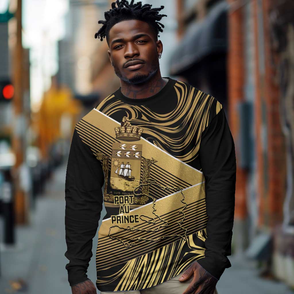 Port-au-Prince Afro-Haitians Long Sleeve Shirt Ayiti Map Pòtoprens Gold Color - African Pride