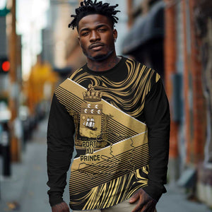 Port-au-Prince Afro-Haitians Long Sleeve Shirt Ayiti Map Pòtoprens Gold Color - African Pride