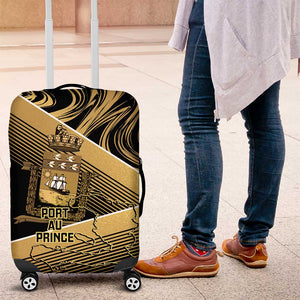 Port-au-Prince Afro-Haitians Luggage Cover Ayiti Map Pòtoprens Gold Color - African Pride