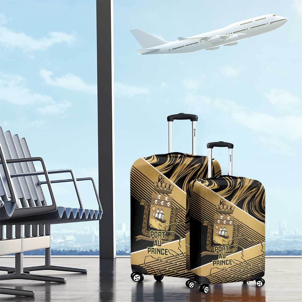 Port-au-Prince Afro-Haitians Luggage Cover Ayiti Map Pòtoprens Gold Color - African Pride