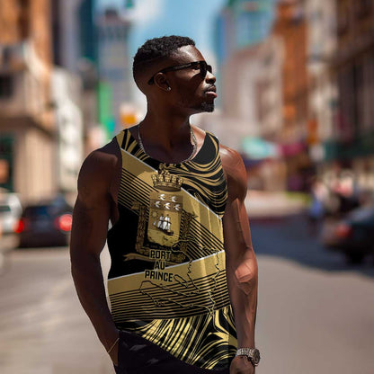 Port-au-Prince Afro-Haitians Men Tank Top Ayiti Map Pòtoprens Gold Color - African Pride