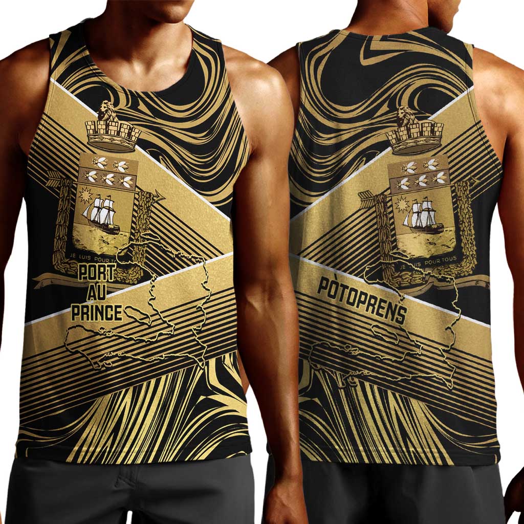Port-au-Prince Afro-Haitians Men Tank Top Ayiti Map Pòtoprens Gold Color - African Pride