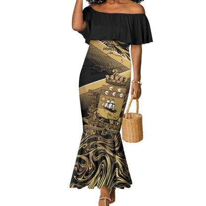 Port-au-Prince Afro-Haitians Mermaid Dress Ayiti Map Pòtoprens Gold Color - African Pride