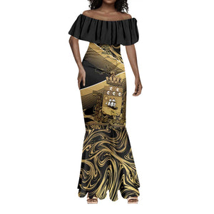 Port-au-Prince Afro-Haitians Mermaid Dress Ayiti Map Pòtoprens Gold Color - African Pride