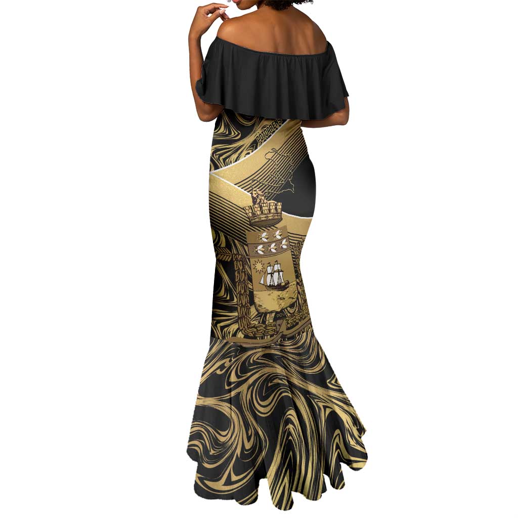 Port-au-Prince Afro-Haitians Mermaid Dress Ayiti Map Pòtoprens Gold Color - African Pride