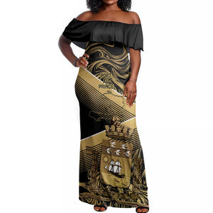 Port-au-Prince Afro-Haitians Off Shoulder Maxi Dress Ayiti Map Pòtoprens Gold Color - African Pride
