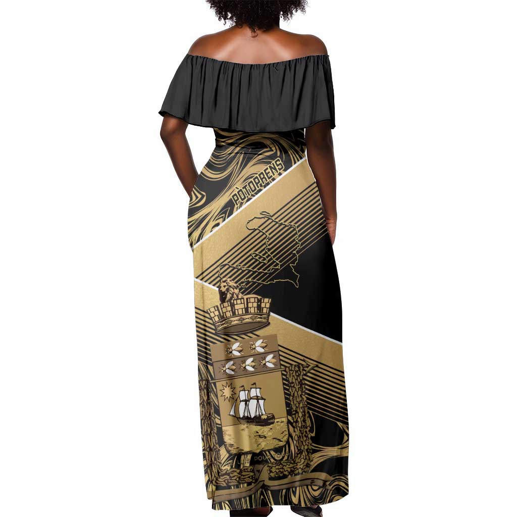 Port-au-Prince Afro-Haitians Off Shoulder Maxi Dress Ayiti Map Pòtoprens Gold Color - African Pride