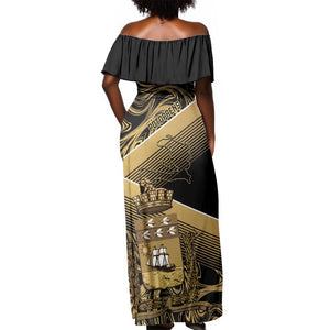 Port-au-Prince Afro-Haitians Off Shoulder Maxi Dress Ayiti Map Pòtoprens Gold Color - African Pride
