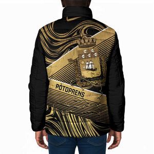 Port-au-Prince Afro-Haitians Padded Jacket Ayiti Map Pòtoprens Gold Color - African Pride