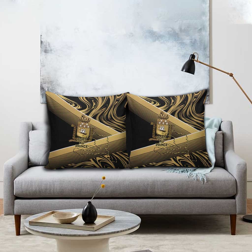 Port-au-Prince Afro-Haitians Pillow Cover Ayiti Map Pòtoprens Gold Color - African Pride