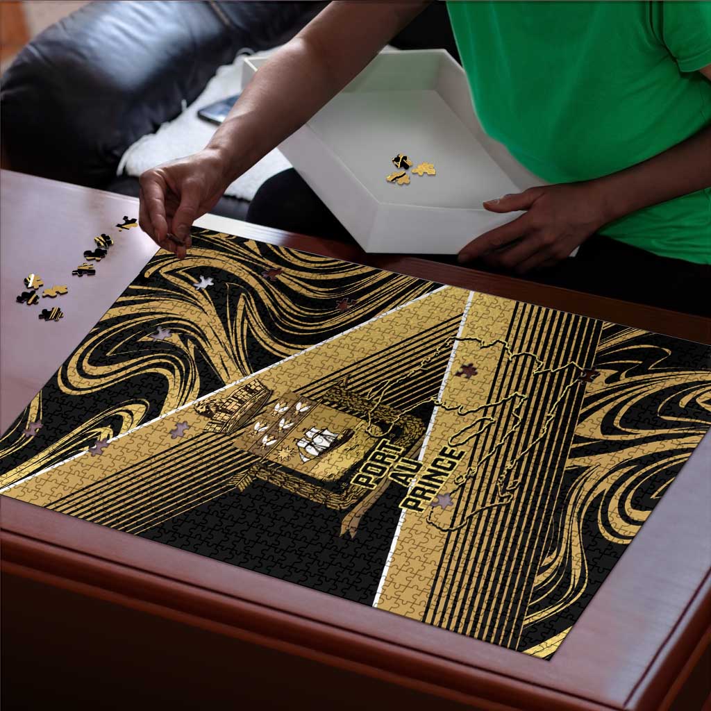 Port-au-Prince Afro-Haitians Puzzle Ayiti Map Pòtoprens Gold Color - African Pride