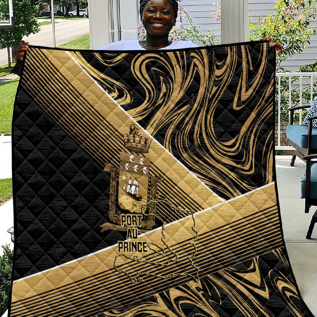 Port-au-Prince Afro-Haitians Quilt Ayiti Map Pòtoprens Gold Color - African Pride