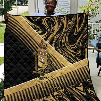 Port-au-Prince Afro-Haitians Quilt Ayiti Map Pòtoprens Gold Color - African Pride