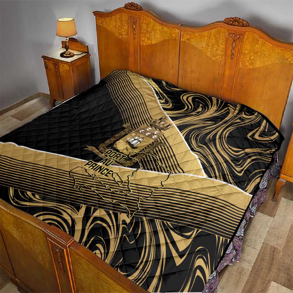 Port-au-Prince Afro-Haitians Quilt Ayiti Map Pòtoprens Gold Color - African Pride