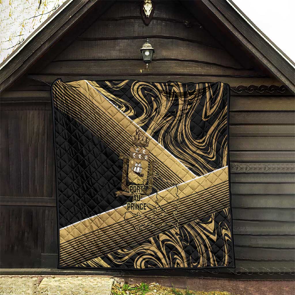 Port-au-Prince Afro-Haitians Quilt Ayiti Map Pòtoprens Gold Color - African Pride