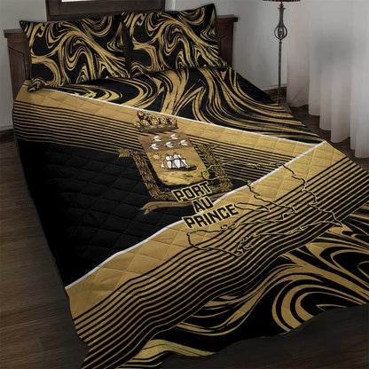 Port-au-Prince Afro-Haitians Quilt Bed Set Ayiti Map Pòtoprens Gold Color - African Pride