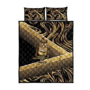 Port-au-Prince Afro-Haitians Quilt Bed Set Ayiti Map Pòtoprens Gold Color - African Pride