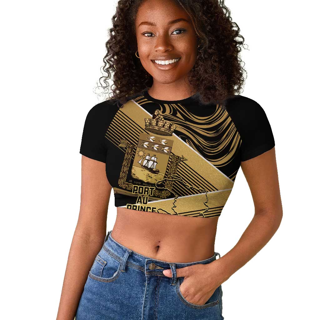 Port-au-Prince Afro-Haitians Raglan Cropped T shirt Ayiti Map Pòtoprens Gold Color LT14