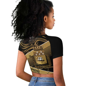 Port-au-Prince Afro-Haitians Raglan Cropped T shirt Ayiti Map Pòtoprens Gold Color LT14