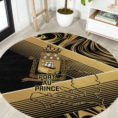 Port-au-Prince Afro-Haitians Round Carpet Ayiti Map Pòtoprens Gold Color - African Pride
