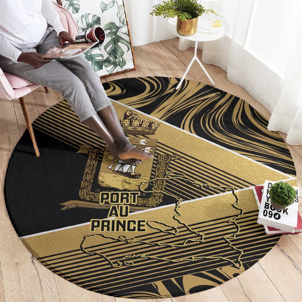 Port-au-Prince Afro-Haitians Round Carpet Ayiti Map Pòtoprens Gold Color - African Pride