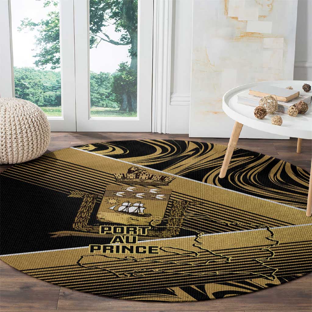 Port-au-Prince Afro-Haitians Round Carpet Ayiti Map Pòtoprens Gold Color - African Pride