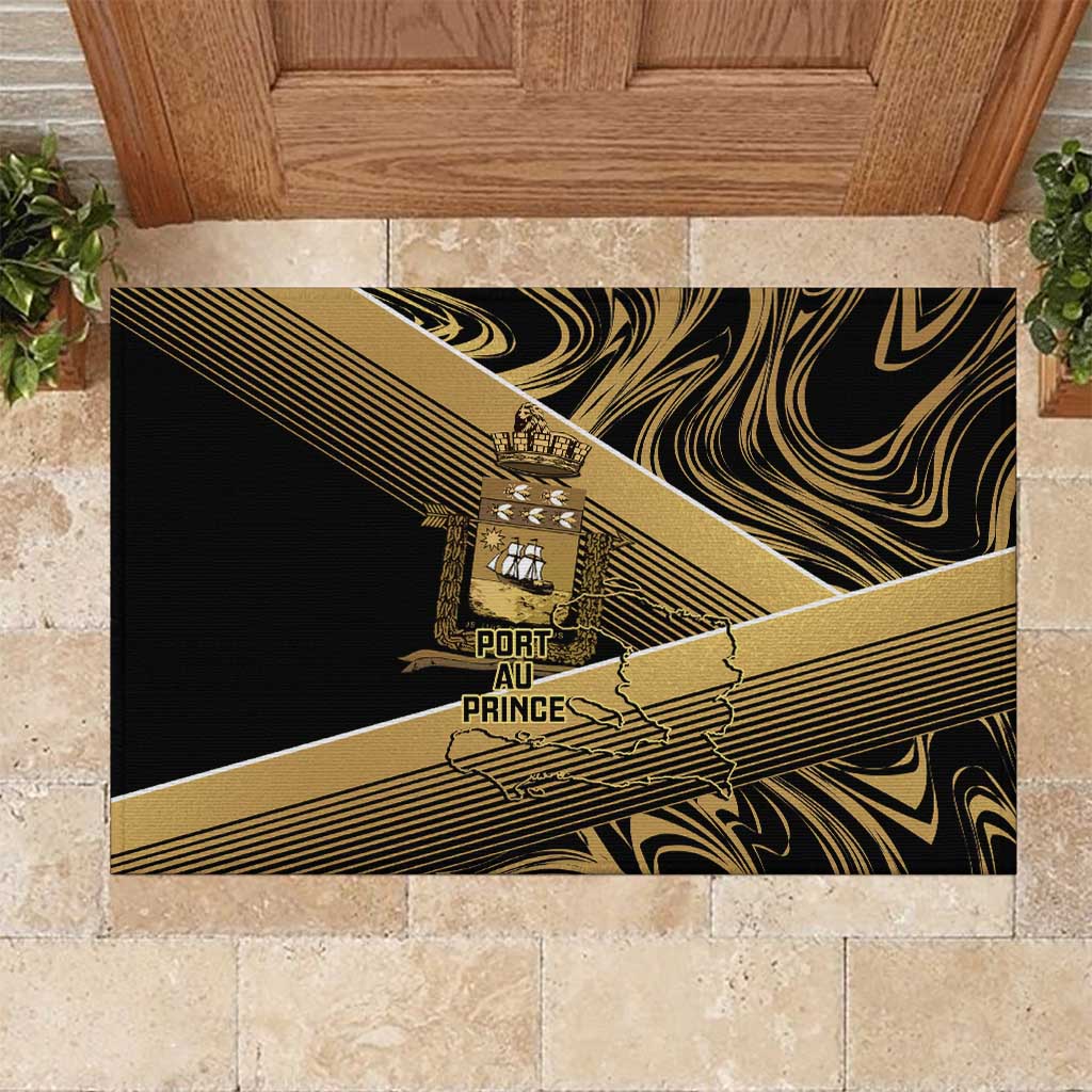 Port-au-Prince Afro-Haitians Rubber Doormat Ayiti Map Pòtoprens Gold Color - African Pride