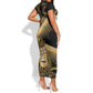 Port-au-Prince Afro-Haitians Short Sleeve Bodycon Dress Ayiti Map Pòtoprens Gold Color LT14