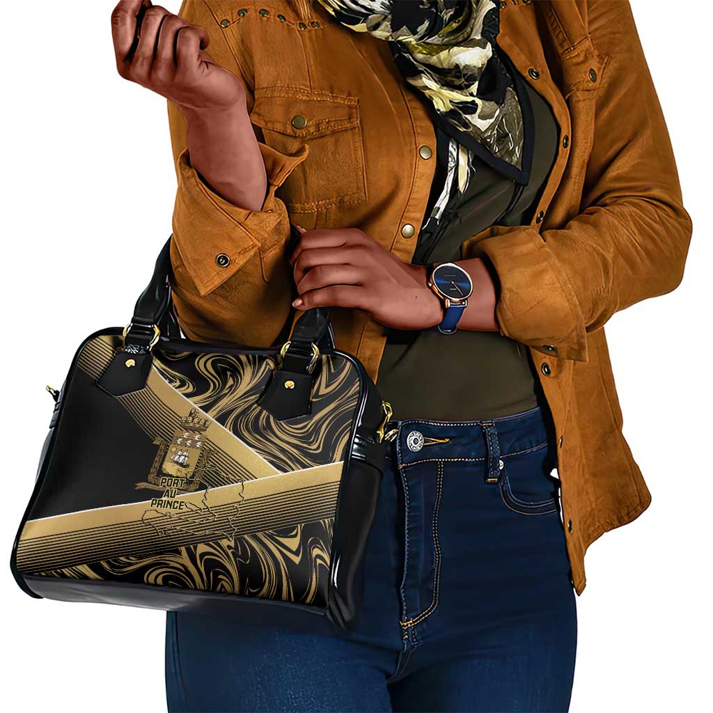 Port-au-Prince Afro-Haitians Shoulder Handbag Ayiti Map Pòtoprens Gold Color - African Pride