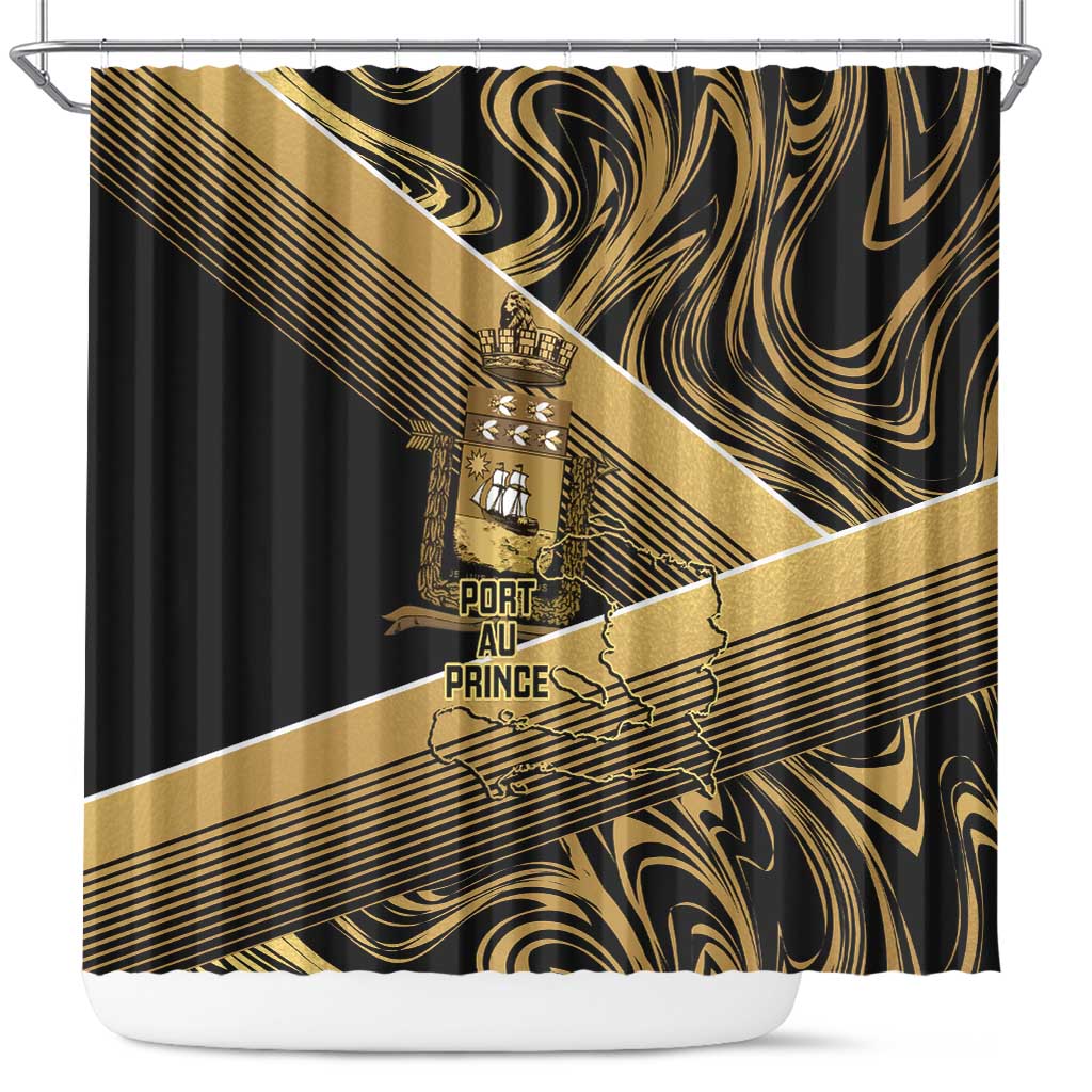 Port-au-Prince Afro-Haitians Shower Curtain Ayiti Map Pòtoprens Gold Color - African Pride