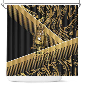Port-au-Prince Afro-Haitians Shower Curtain Ayiti Map Pòtoprens Gold Color - African Pride