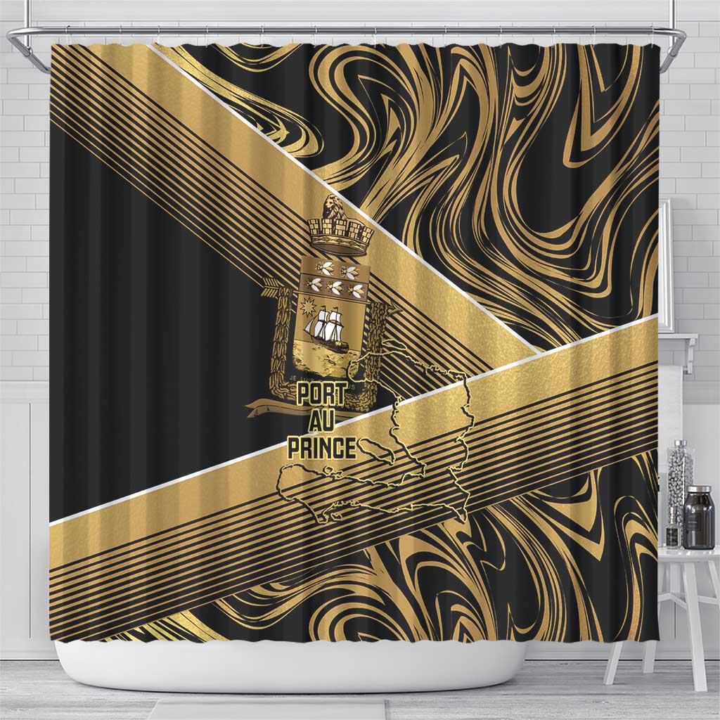 Port-au-Prince Afro-Haitians Shower Curtain Ayiti Map Pòtoprens Gold Color - African Pride