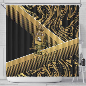 Port-au-Prince Afro-Haitians Shower Curtain Ayiti Map Pòtoprens Gold Color - African Pride