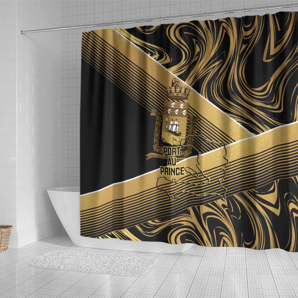 Port-au-Prince Afro-Haitians Shower Curtain Ayiti Map Pòtoprens Gold Color - African Pride