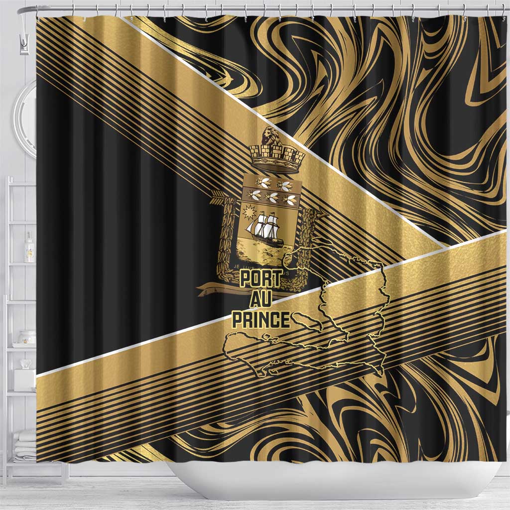 Port-au-Prince Afro-Haitians Shower Curtain Ayiti Map Pòtoprens Gold Color - African Pride