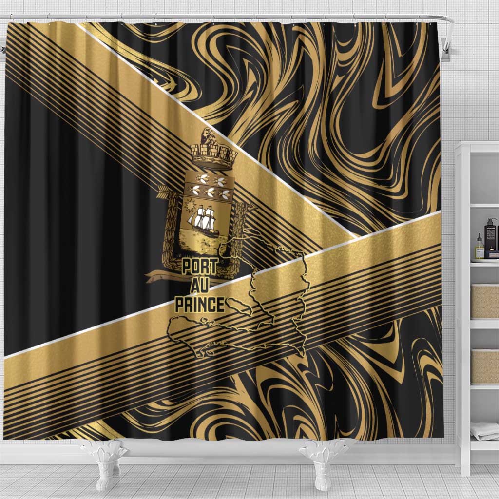 Port-au-Prince Afro-Haitians Shower Curtain Ayiti Map Pòtoprens Gold Color - African Pride