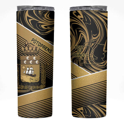 Port-au-Prince Afro-Haitians Skinny Tumbler Ayiti Map Pòtoprens Gold Color - African Pride
