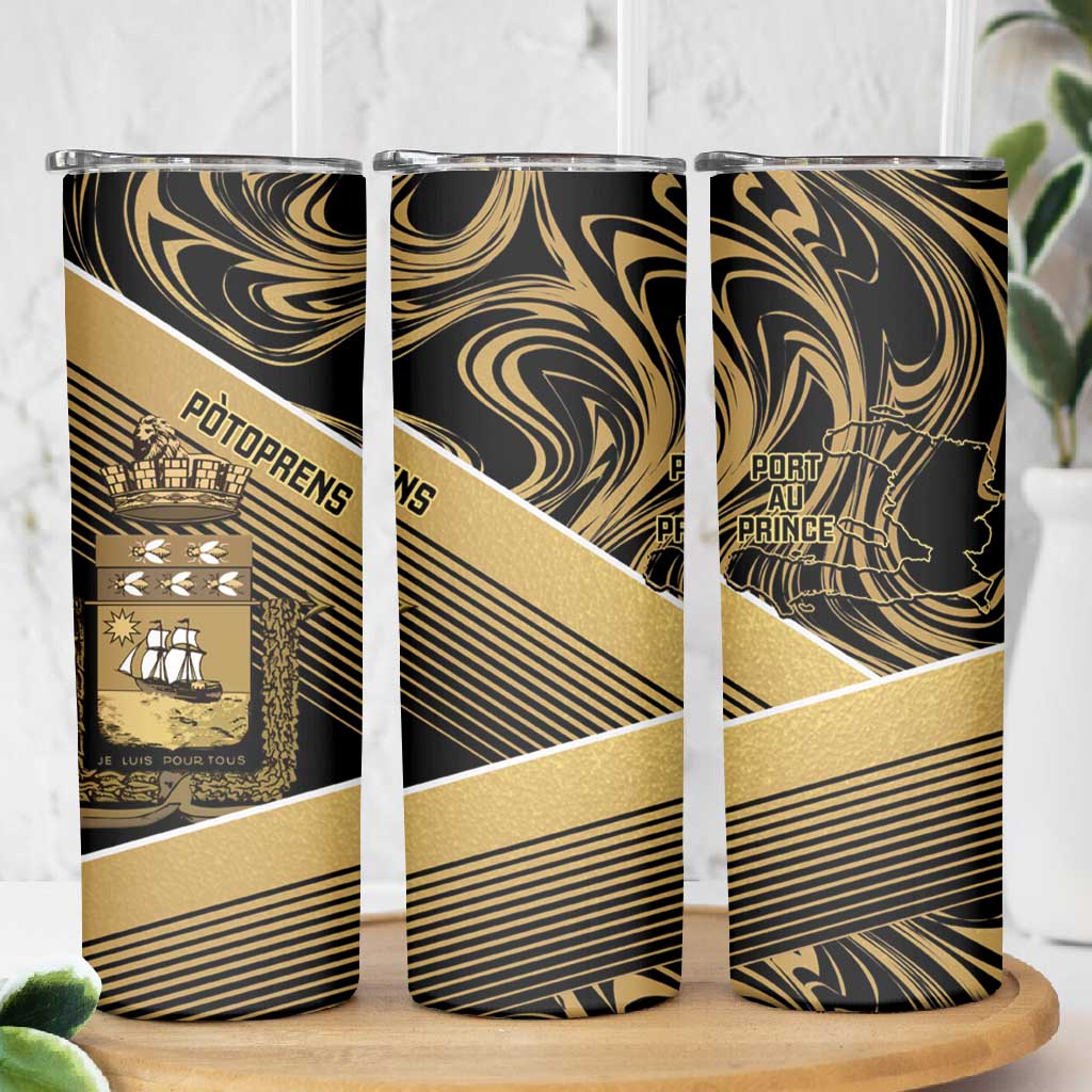 Port-au-Prince Afro-Haitians Skinny Tumbler Ayiti Map Pòtoprens Gold Color - African Pride