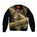 Port-au-Prince Afro-Haitians Sleeve Zip Bomber Jacket Ayiti Map Pòtoprens Gold Color - African Pride
