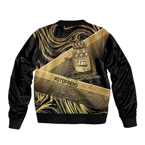 Port-au-Prince Afro-Haitians Sleeve Zip Bomber Jacket Ayiti Map Pòtoprens Gold Color - African Pride