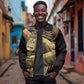 Port-au-Prince Afro-Haitians Sleeve Zip Bomber Jacket Ayiti Map Pòtoprens Gold Color - African Pride