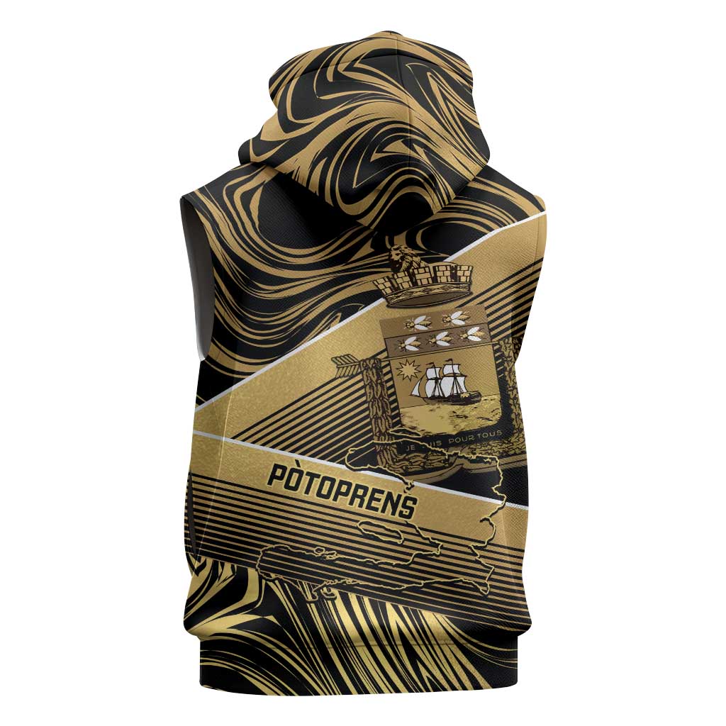 Port-au-Prince Afro-Haitians Sleeveless Hoodie Ayiti Map Pòtoprens Gold Color - African Pride
