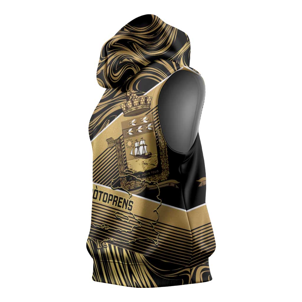 Port-au-Prince Afro-Haitians Sleeveless Hoodie Ayiti Map Pòtoprens Gold Color - African Pride