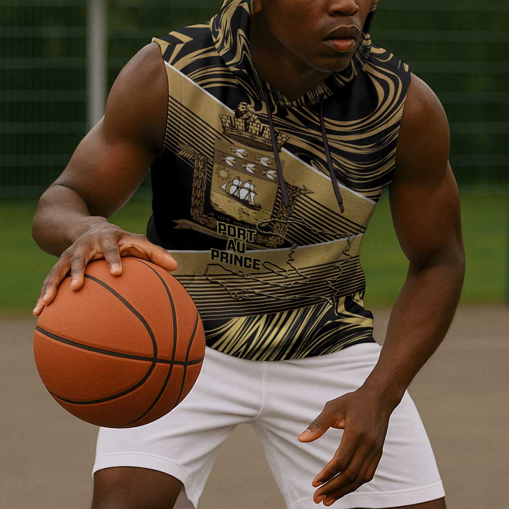 Port-au-Prince Afro-Haitians Sleeveless Hoodie Ayiti Map Pòtoprens Gold Color - African Pride
