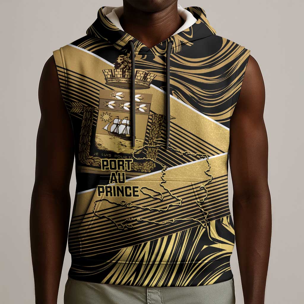 Port-au-Prince Afro-Haitians Sleeveless Hoodie Ayiti Map Pòtoprens Gold Color - African Pride