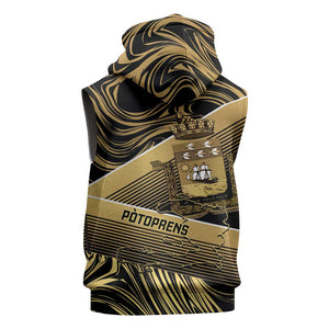 Port-au-Prince Afro-Haitians Sleeveless Zip Hoodie Ayiti Map Pòtoprens Gold Color - African Pride
