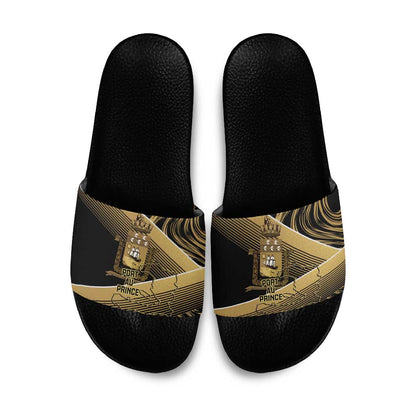 Port-au-Prince Afro-Haitians Slide Sandals Ayiti Map Pòtoprens Gold Color - African Pride