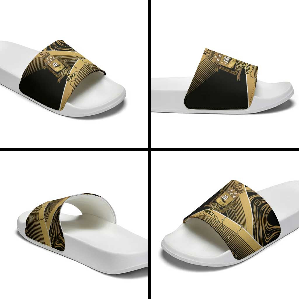Port-au-Prince Afro-Haitians Slide Sandals Ayiti Map Pòtoprens Gold Color - African Pride