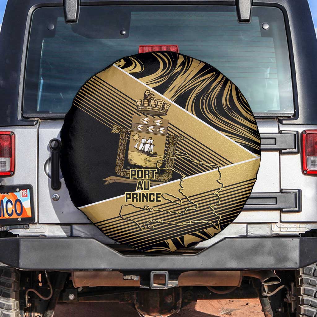 Port-au-Prince Afro-Haitians Spare Tire Cover Ayiti Map Pòtoprens Gold Color - African Pride